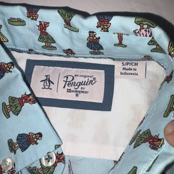 Men's Penguin By Munsingwear Hawaiian Aloha SSBD Wahine Dancing Hula Girls Small - Picture 6 of 11